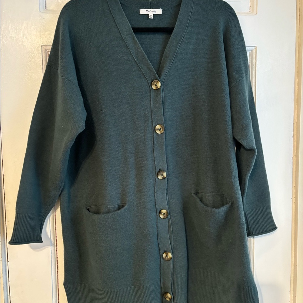 Madewell Dark Green Button-Up Cardigan Sweater